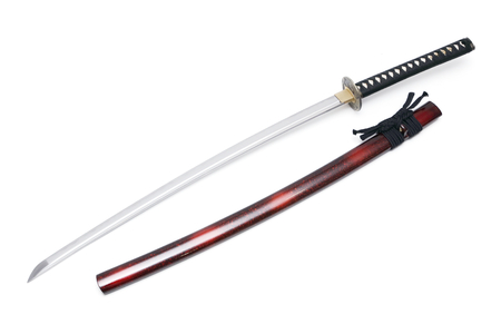 Japanese sword and scabbard with white backgroundの写真素材