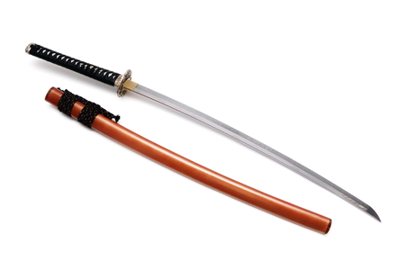 Japanese sword and scabbard with white backgroundの写真素材