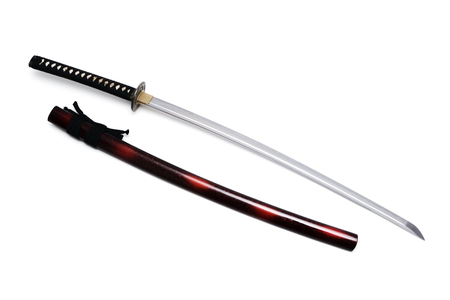 Japanese sword and scabbard with white backgroundの写真素材