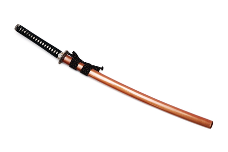 Japanese sword and scabbard with white backgroundの写真素材