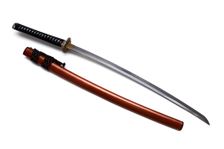 Japanese sword and scabbard with white backgroundの写真素材