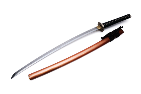 Japanese sword and scabbard with white backgroundの写真素材