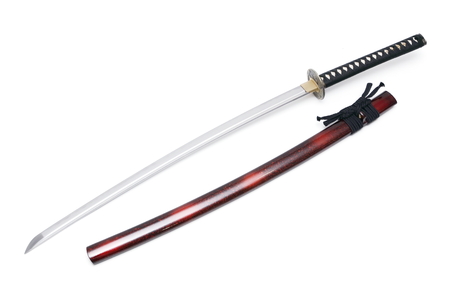 Japanese sword and scabbard with white backgroundの写真素材