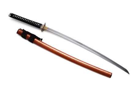 Japanese sword and scabbard with white backgroundの写真素材