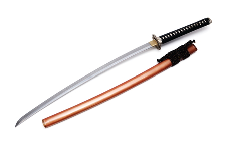 Japanese sword and scabbard with white backgroundの写真素材