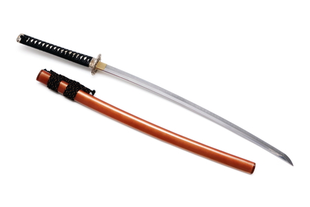 Japanese sword and scabbard with white backgroundの写真素材