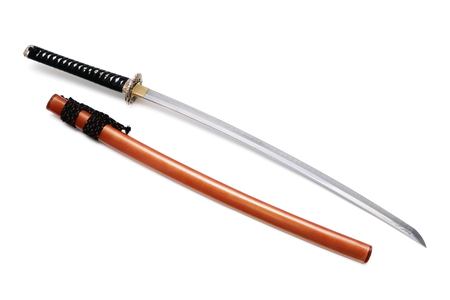Japanese sword and scabbard with white backgroundの写真素材