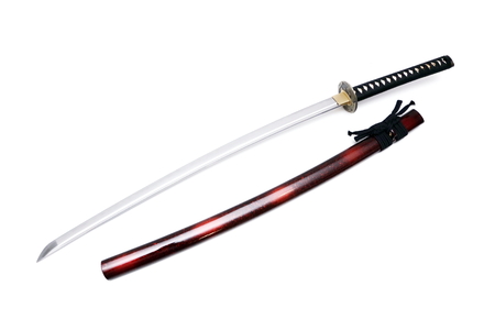 Japanese sword and scabbard with white backgroundの写真素材