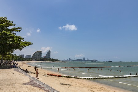 Many tourists are swimming at Pattaya Beachの写真素材