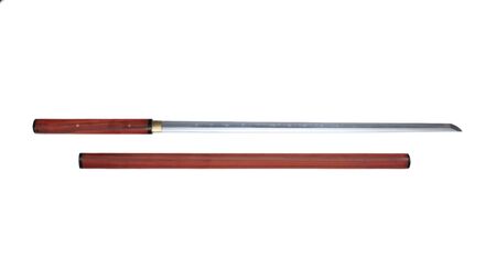 Straight Japanese sword  and  scabbard show blade isolated in  white background. This sword style called 'Shirasaya'の写真素材