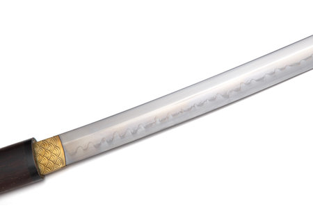 Japanese sword blade on white background.の写真素材