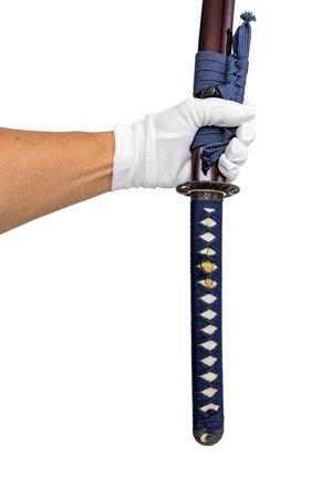 Upside down Sword - knife made to show that the sword is tight. Does not fall off the scabbard easily. isolated on a white background.の写真素材