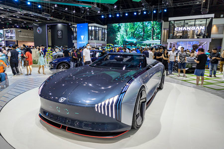 Nonthaburi, Thailand - Dec 6, 2023 CHANGAN VIIA JS100 is a beautiful and sleek prototype electric car at the Motor Expo 2023 IMPACT Challenger Hall 1 - 3 Muang Thong Thani between Nov.30 - Dec.11,2023のeditorial素材