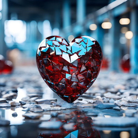 3D illustration of a shiny heart made of metal red and blue contrasting image It conveys love, understanding, hope, happiness, courage, power, balance and peace It depend on the viewer to interpret.の素材