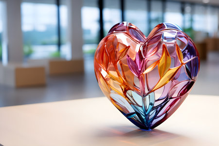 Colorful crystal heart Reflects beautifully and outstandingly. There is a space for copy text. Suitable for making greeting cards on occasions related to love. It shows a beautiful but fragile love.の素材