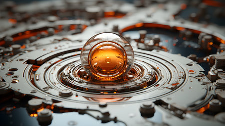 The computer-generated illustration is like close-ups of some high-tech machinery. It's a beautiful image with shallow depth of field suitable for presentations on the topic of futuristic technology.の素材