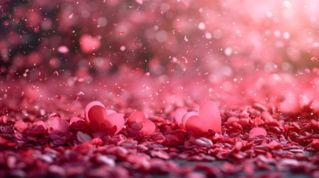 Images for making backgrounds for greeting cards or presentations about fragile love. The illustration filled with little hearts. Spread the whole picture The overall color tone of the image is pink.の素材