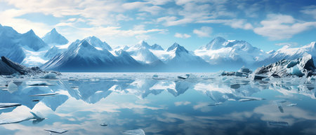Iceberg reflected in the water. It represents the power of nature. Watching makes one feel impressed, calm, curious. Ideal for using pictures as teaching materials about nature, science or philosophy.の素材
