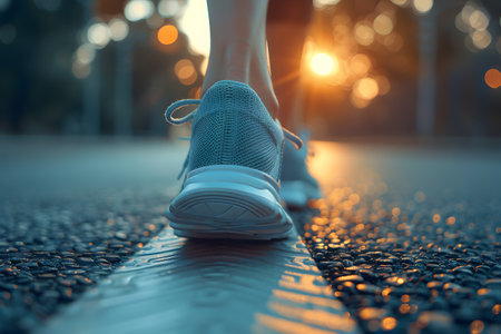 Close-up of a person's shoe while walking. Suitable for accompanying articles about the walking benefits, articles recommending places to walk for exercise, posting pictures with quotes about walkingの素材