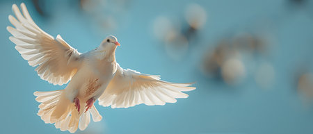 Illustration of white bird spreading wings and flying in the sky on beautiful background It represents the freedom that everyone desires, their hopes, dreams, and the spirit that yearns for freedom.の素材