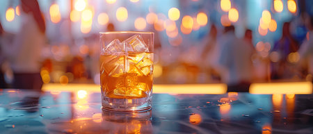 Elegant cocktail glass in a rooftop bar. Blur luxurious atmosphere background give a feeling of relaxation, modern and classy. Make the audience feel like they want to experience that for themselves.の素材