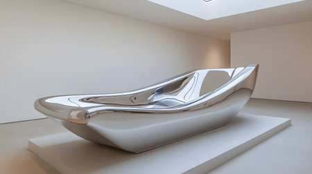 A simple yet beautiful art gallery that connects art with the environment. It can be used as an inspiration for creating a creative space or interior design that emphasizes simplicity and tranquility.の素材