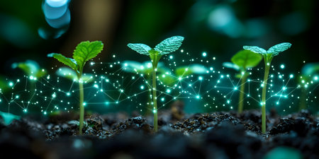 The use of technology and AI in cultivation helps increase efficiency by analyzing soil and water conditions, controlling growth, detecting diseases, reducing chemicals, resulting in fasterの素材