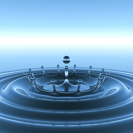 3D concept water spalsh with ripple and dropsの写真素材