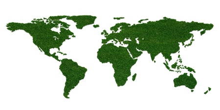 Stylized world map with grass on continentsの写真素材