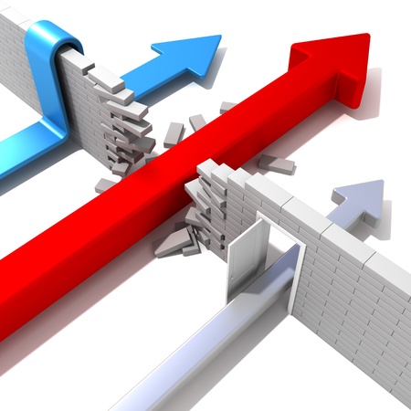 3D concept arrows breaking wallの写真素材