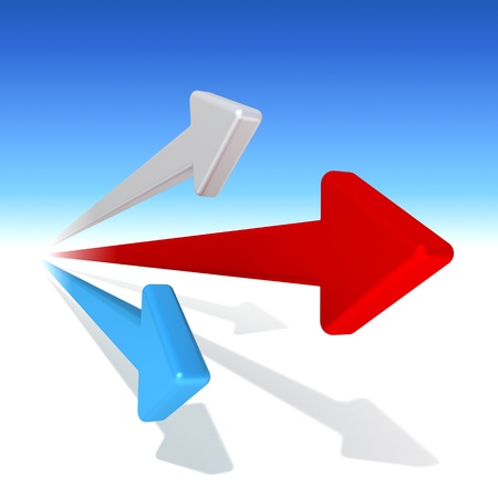 3D concept three arrows on blue backgroundの写真素材