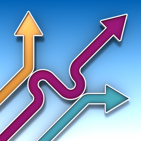 3D concept three arrows on blue backgroundの写真素材