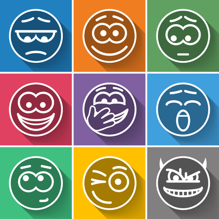 Set Line Circle Smiles on Color Backgroundのイラスト素材