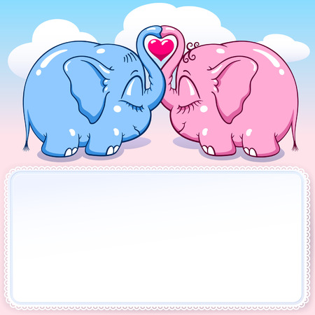 two lovers elephants on the cloud soar to the heights vector formatのイラスト素材