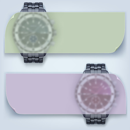 photorealistic metal watches with banners on a light backgroundのイラスト素材