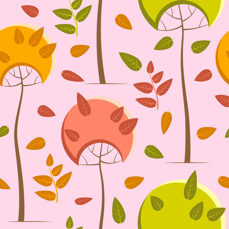 Autumn pattern with trees on a pale pink backgroundのイラスト素材