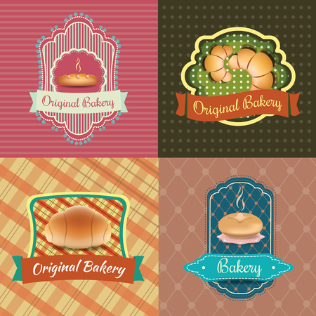 Bakery Logo Vintage Retro Labels with Background Patternのイラスト素材