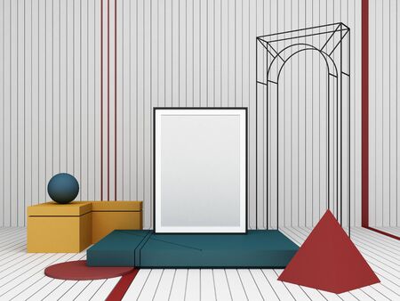3d rendering abstract composition. Color Geometric shapes on white background for presentation frame...