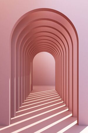 arch hallway architectural corridor with empty wall. 3d render, minimal.の写真素材