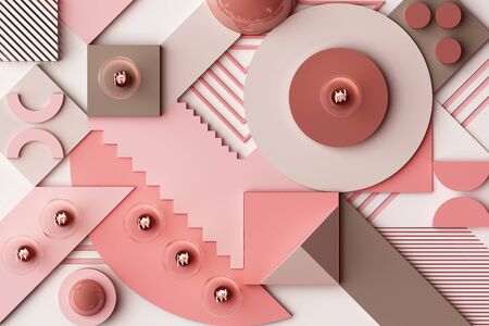 light bulbs concept abstract composition of geometric shapes platforms in pastel pink tone. 3d renderingの写真素材