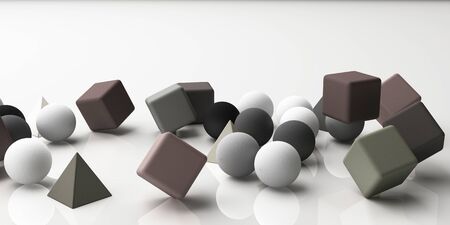 Set of colorful realistic geometric shape with fabric texture on white background. 3d renderingの写真素材