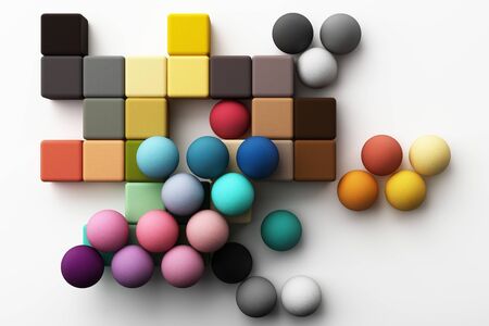 Set of colorful red,purple,blue,grey realistic geometric shape with fabric texture on white background. 3d renderingの写真素材