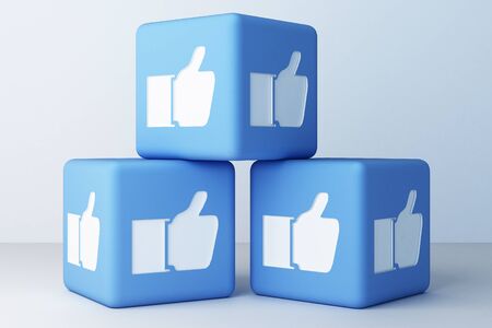 Blue Like icon designed 3d box with white background. 3d rendering
