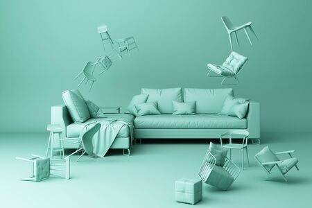 A lot of chairs on a green background. -3d renderの写真素材