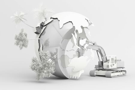The world is being destroyed by human's hand. 3d renderingの写真素材