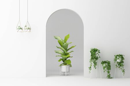 Minimalistic,white arch with many plant decorate. 3d renderingの写真素材