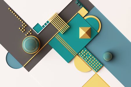 Design with composition of geometric shapes in yellow and green tone. 3d rendering illustrationの写真素材