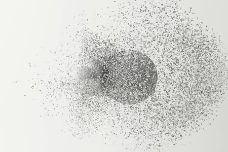 Two balls clashing together resulting in smashed breakup on white background. 3d rendering
