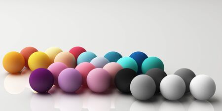 Set of colorful realistic spheres with fabric texture on white background. 3d renderingの写真素材