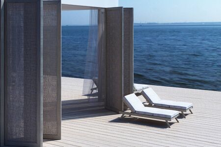Beach living on Sea view. 3d rendering